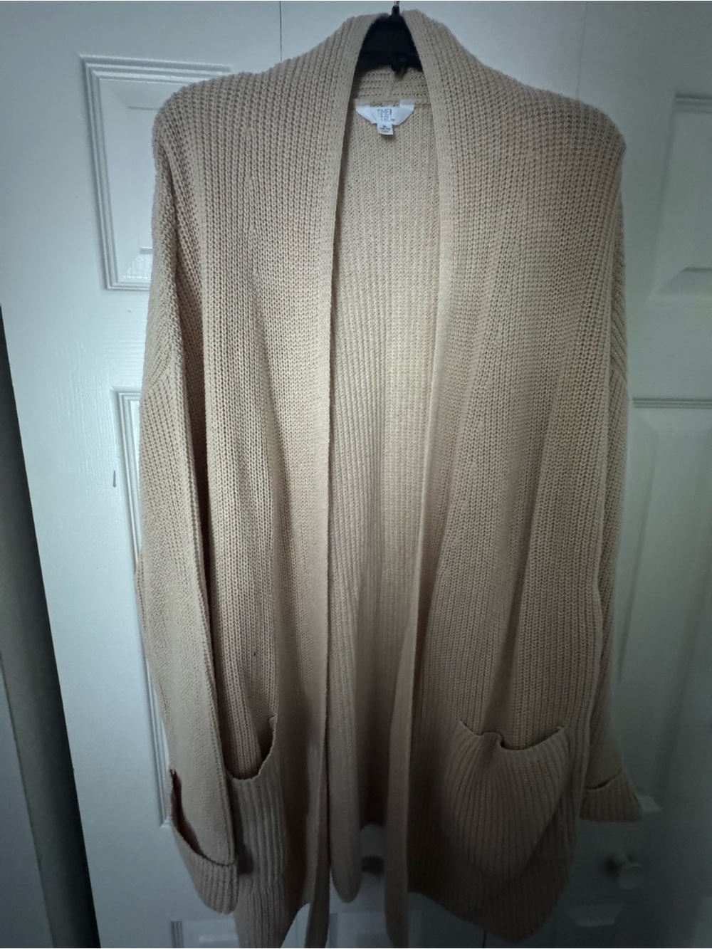 Time and Tru Beige Open-Front Knit Cardigan